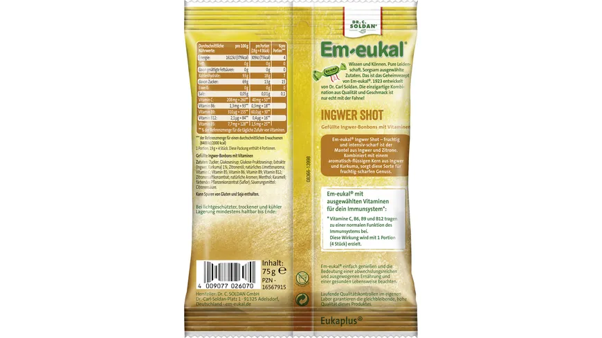 Em-eukal ImmunStark Ingwer-Shot gefüllt zuckerhaltig 75 g