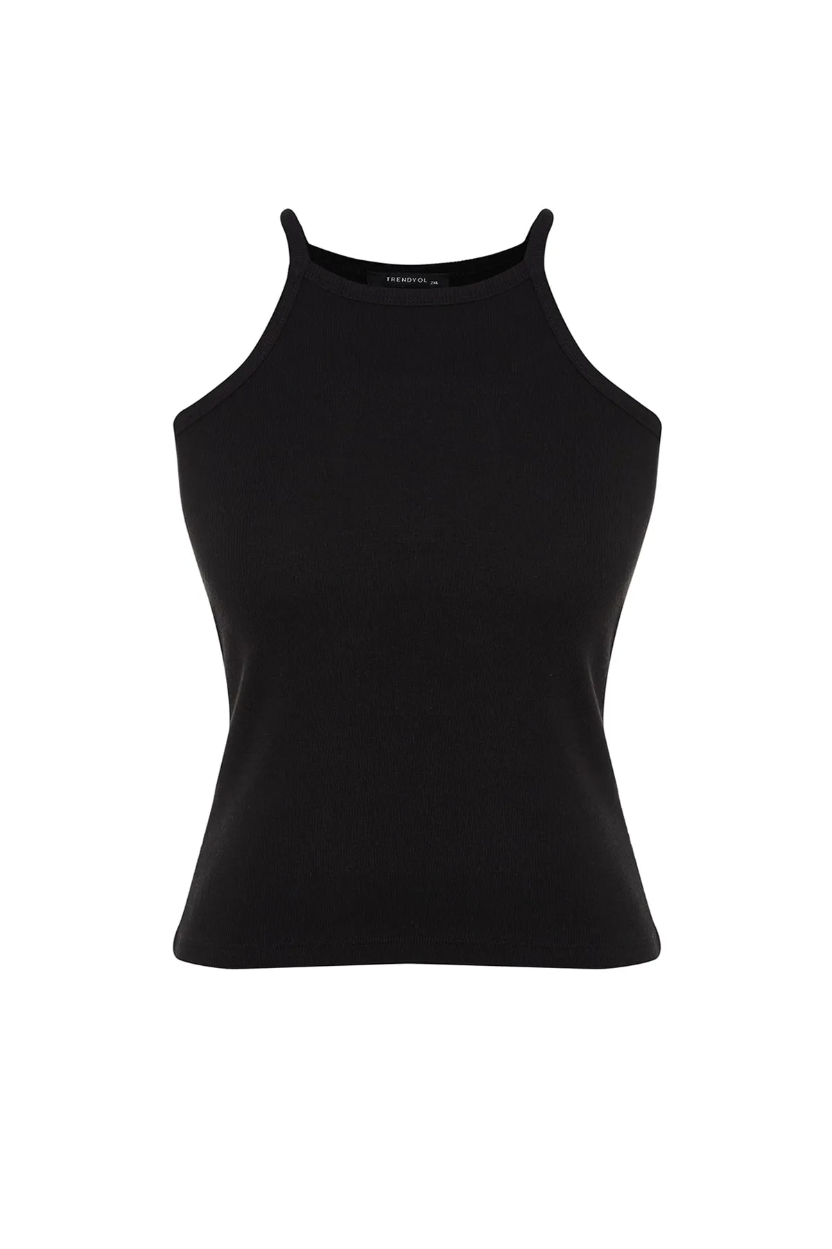 Trendyol Curve  Schwarzes Basic-Strick-Tanktop mit Neckholder-Kragen TBBSS23CV00000