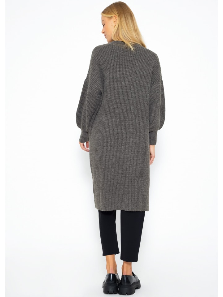 SASSYCLASSY Lang Cardigan mit Taschen in Dunkelgrau günstig kaufen