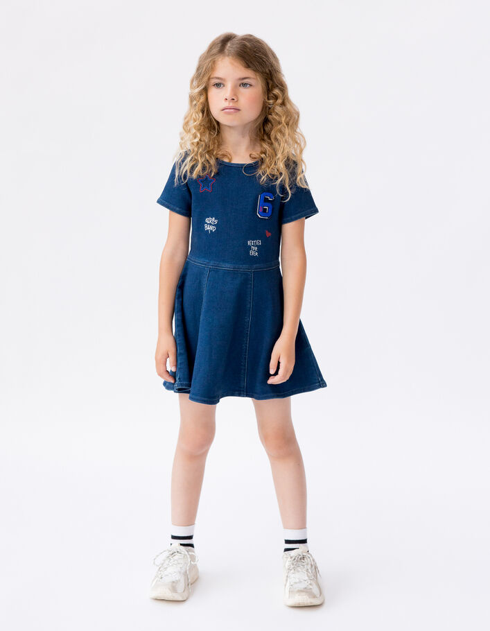 Robe patineuse en jean brut brodée fille