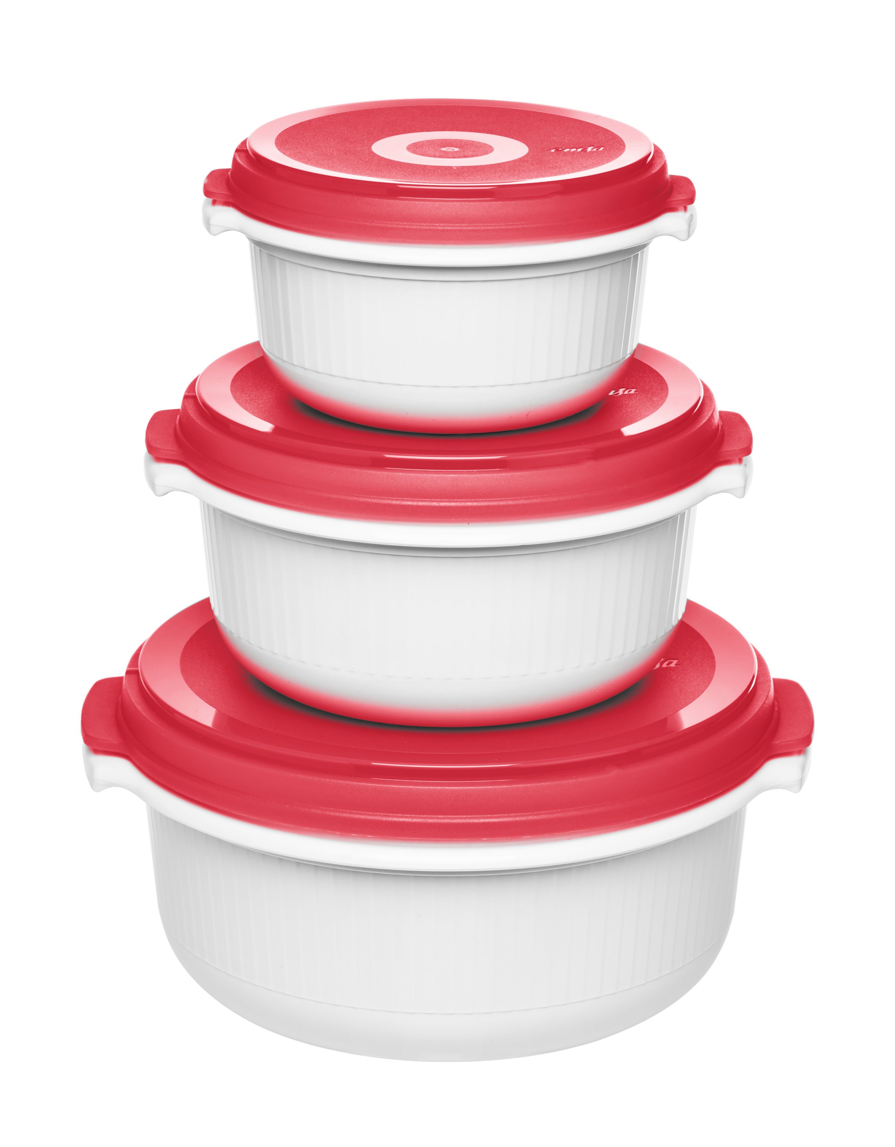 Emsa Müslischale MICRO FAMILY Mikrowellentopf, Weiß/Rot, Starter Set, 0,5 / 1,0 / 1,5 L