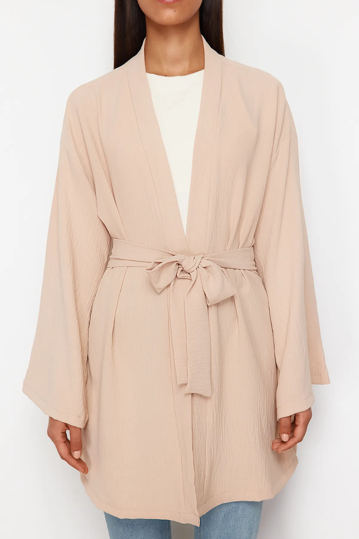 Trendyol Modest  Steingewebter Kimono in Leinenoptik TCTSS24KK00004