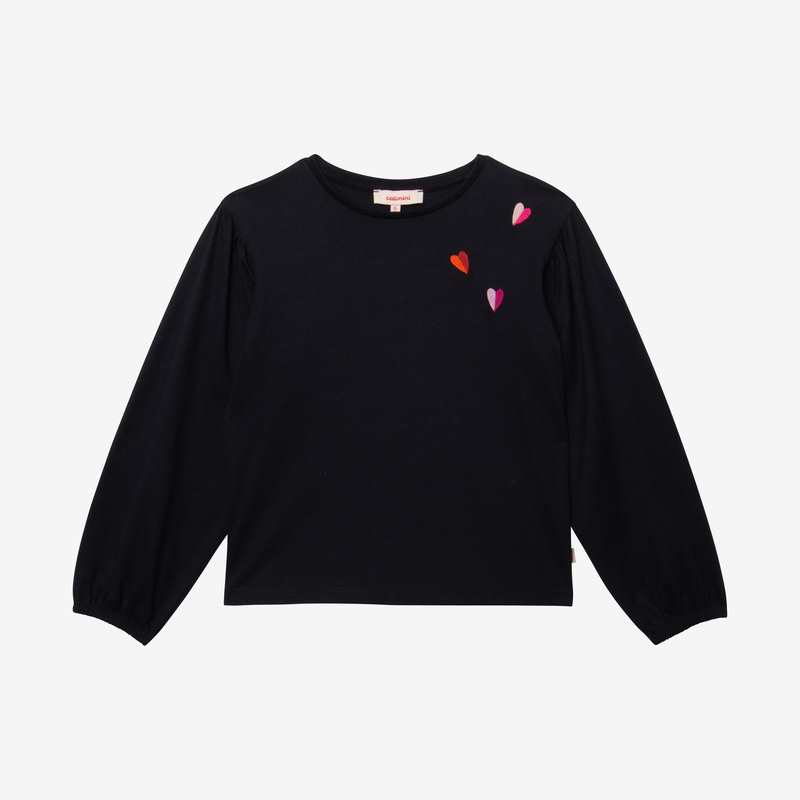 T-shirt fille coeurs marine en coton recyclé bleu Catimini