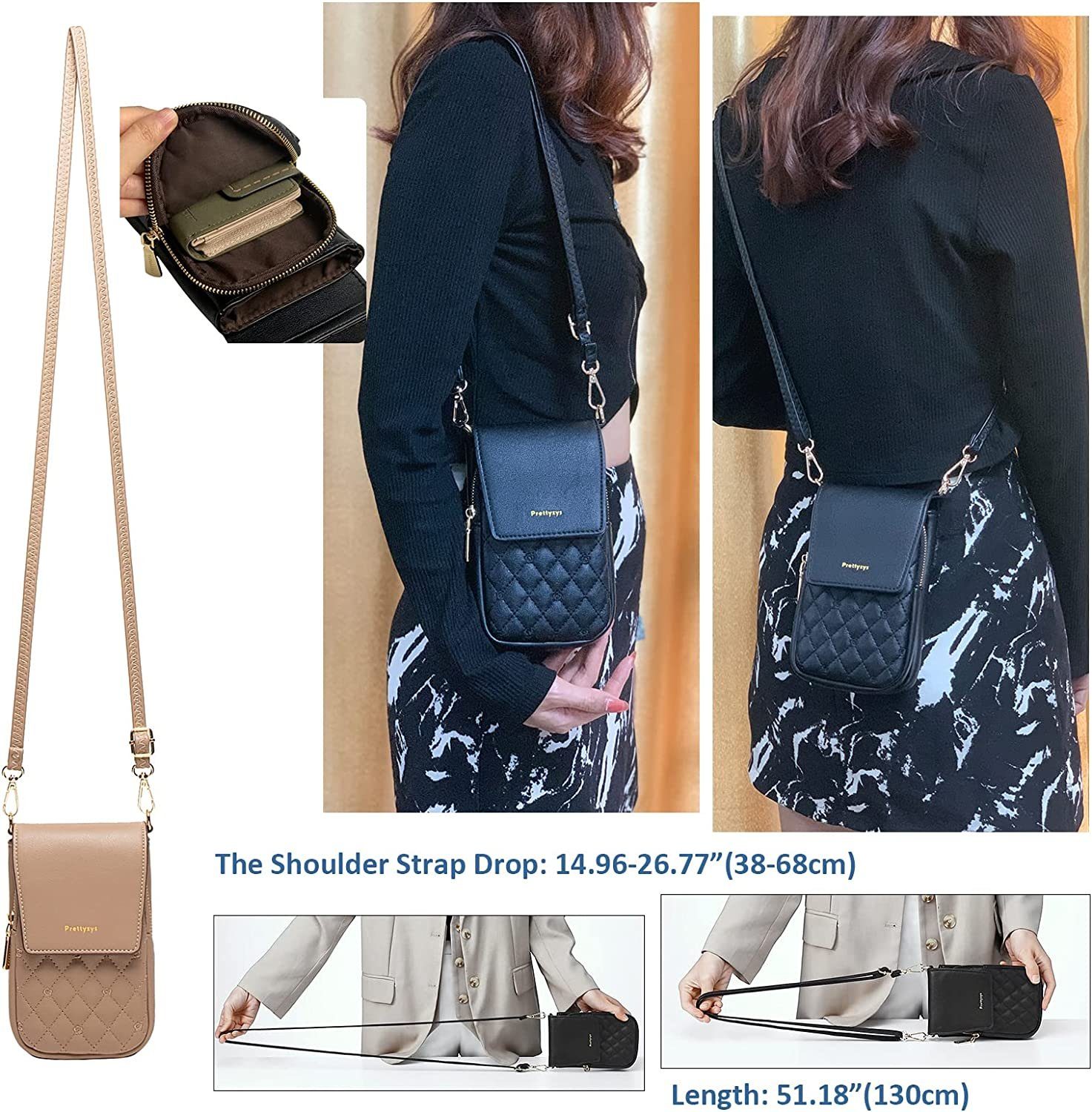 Directin Umhängetasche Umhängetasche Damen, Handy-Umhängetasche, Minibag, Crossbody (Passend für 6,9-Zoll-Handys, Stickerei Handytasche mit Geldbörse zum Umhängen), mit Verstellbar Abnehmbar Schultergurt