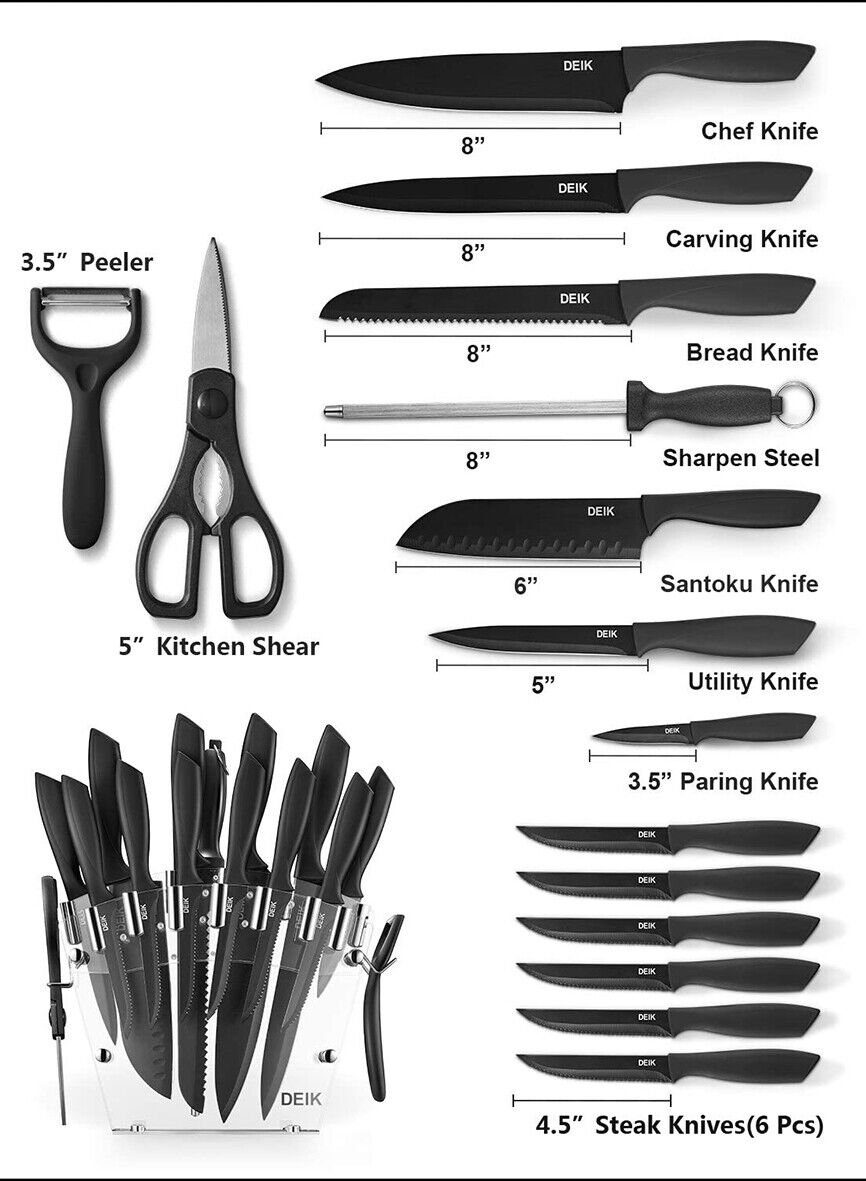 DEIK Messer-Set (Messerblock inklusive Schere & Schäler, 15-tlg., hochwertiges Küchenmesser Set), korrosionsbeständig, ergonomisch, robust, langlebig, Edelstahl