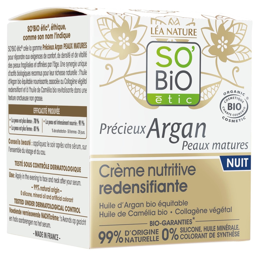 LÉA NATURE SO BiO étic Crème nutritive redensifiante nuit, Précieux Argan Peaux Matures Crème nutritive