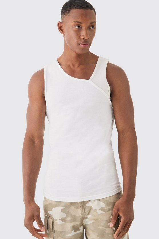 Geripptes Slim-Fit Tanktop mit Kontrast-Einsatz