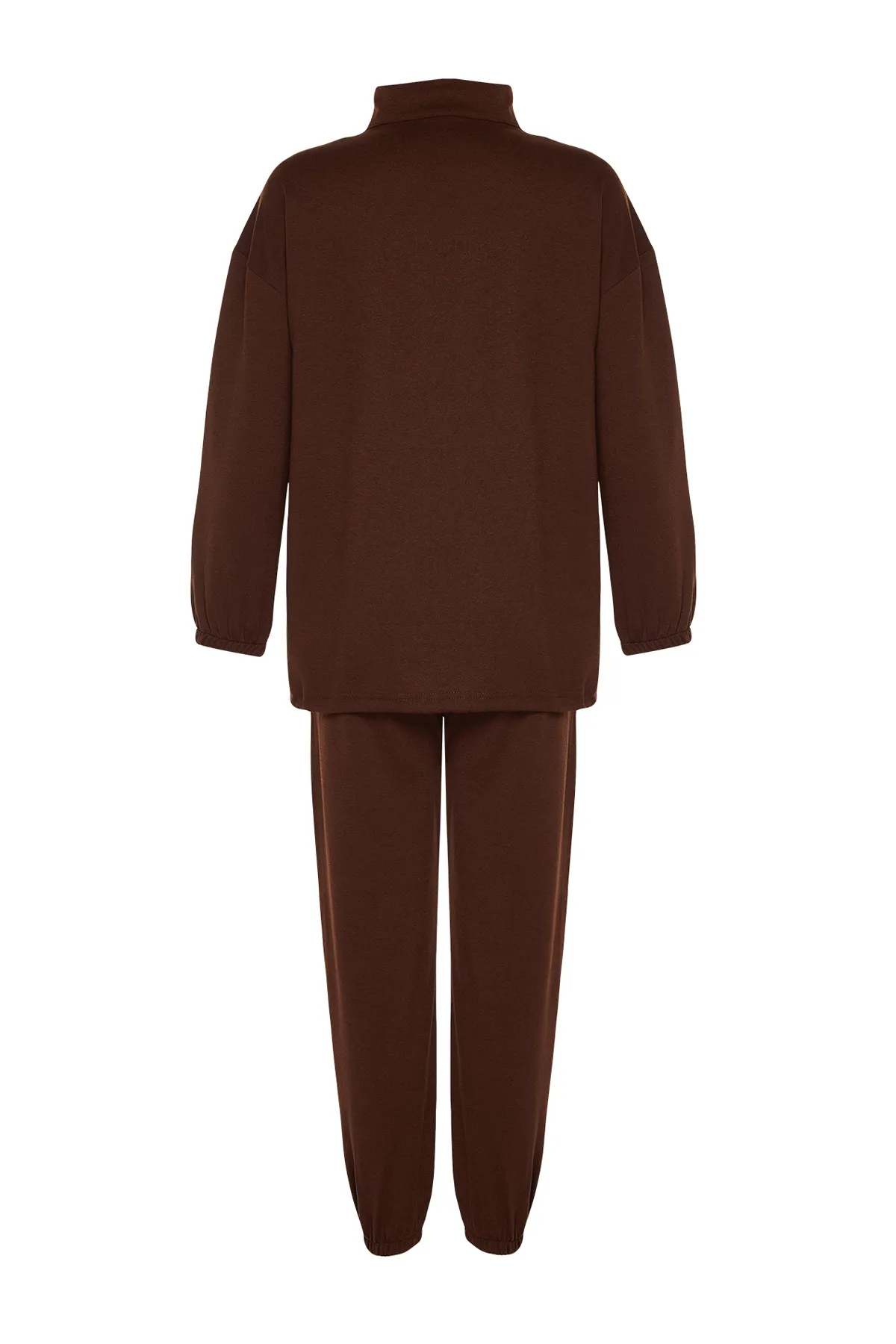 Trendyol Modest  Braunes Strick-Trainingsanzug-Set mit hohem Kragen und Kordelzug und Reißverschluss TCTAW22EN0051