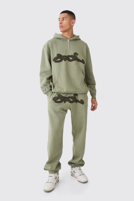 Oversize Frottee-Trainingsanzug mit 1/4 Reißverschluss