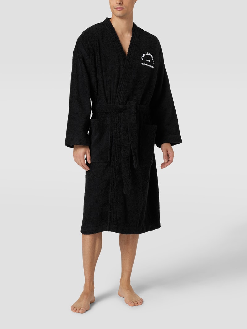 Bademantel mit Label-Stitching in schwarz