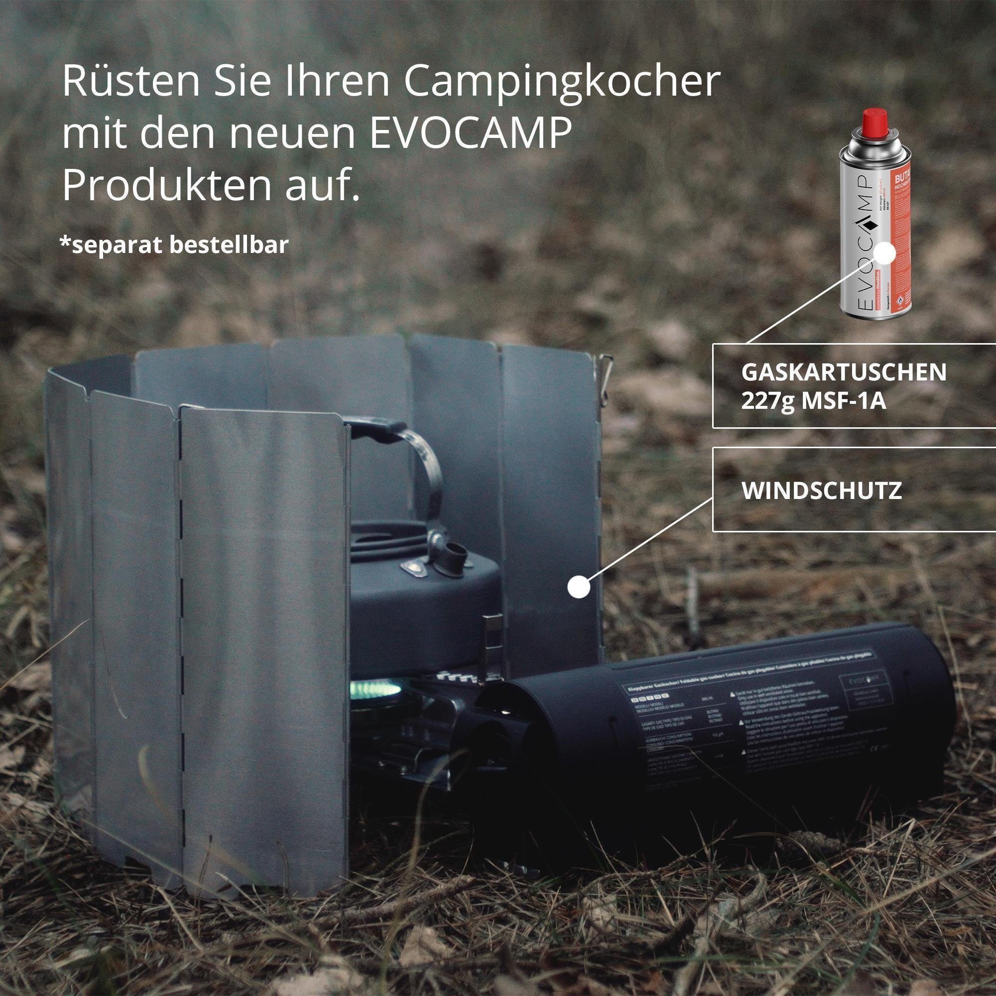 EVOCAMP Gaskocher faltbar, kompatibel mit 227g Gaskartuschen, inkl. Tragetasche