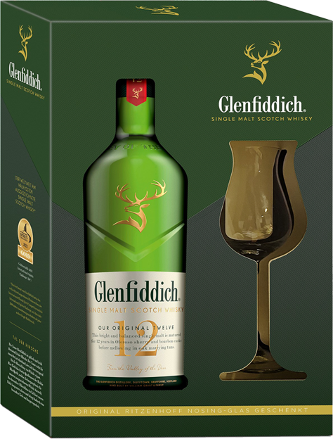 Glenfiddich 12 Single Malt Scotch Whisky mit Glas