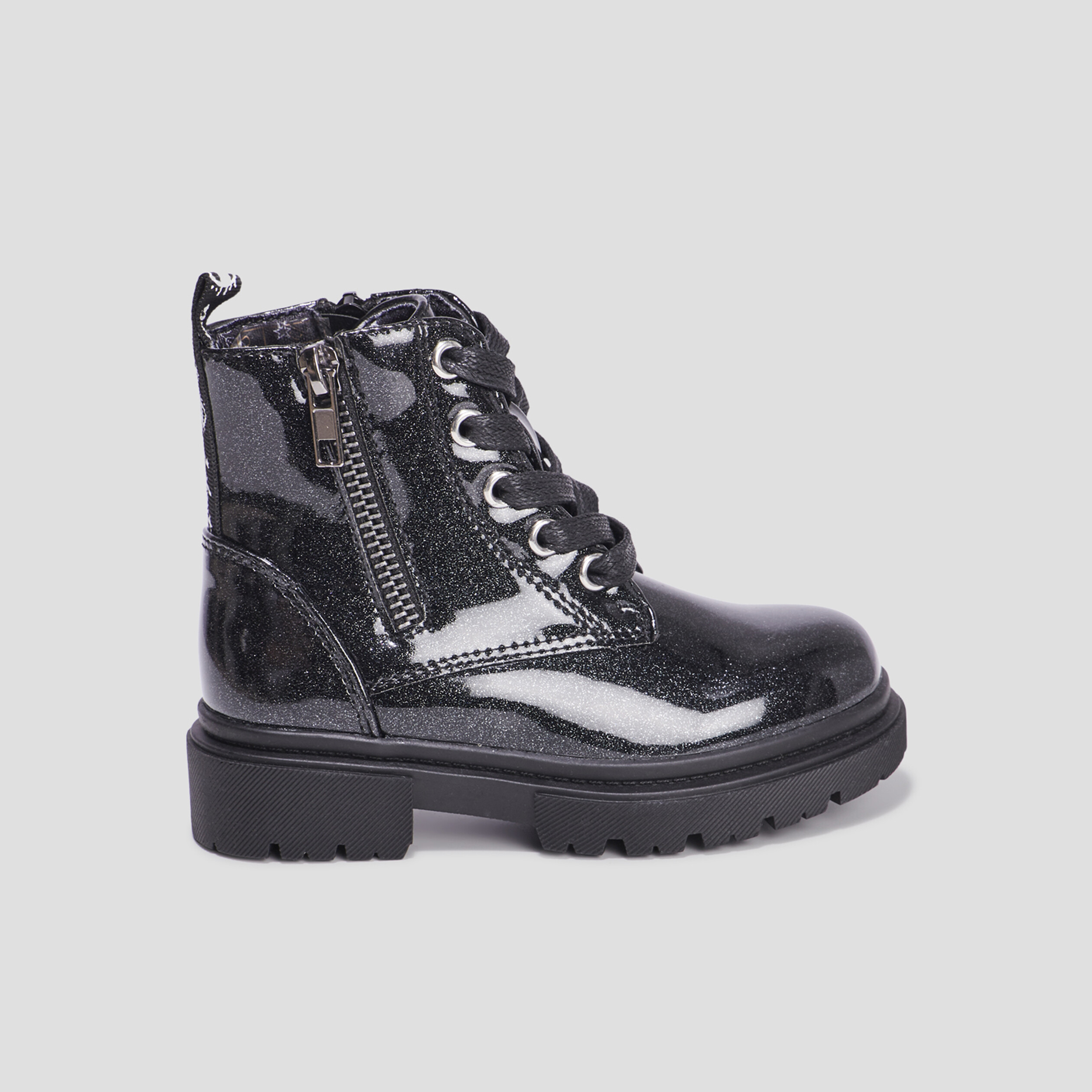 Bottines crantées zippées à paillettes noir fille | La Halle