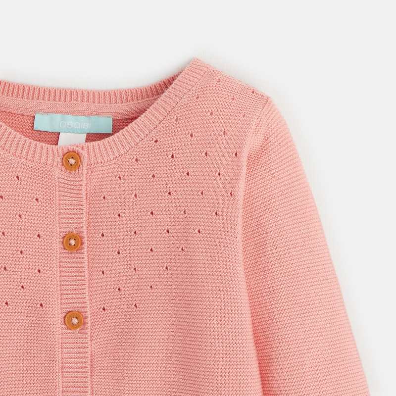 Gilet maille tricot effet pointelle rose bébé fille