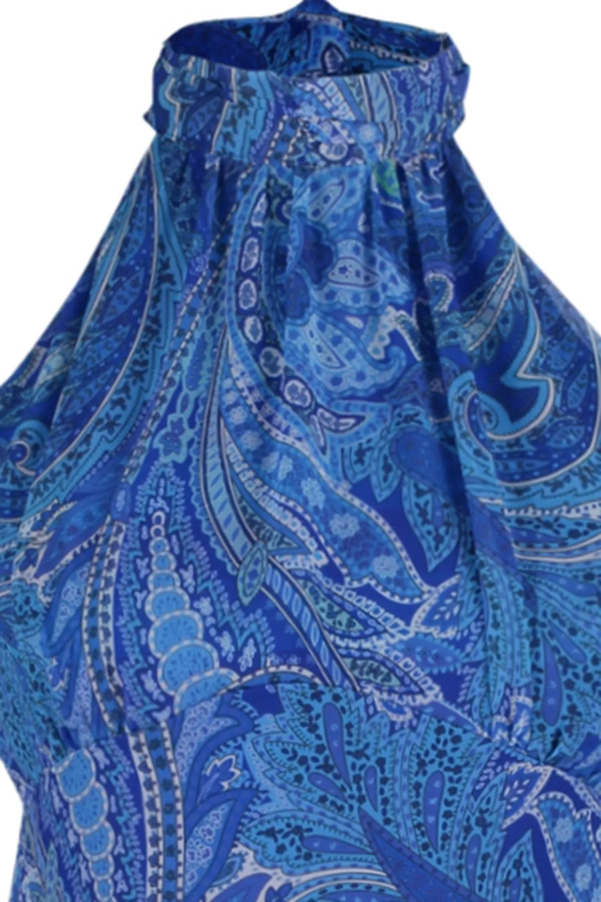 Trendyol Collection  Blaues, bedrucktes Neckholder-Minikleid aus Webstoff mit Futter TWOSS23EL02293