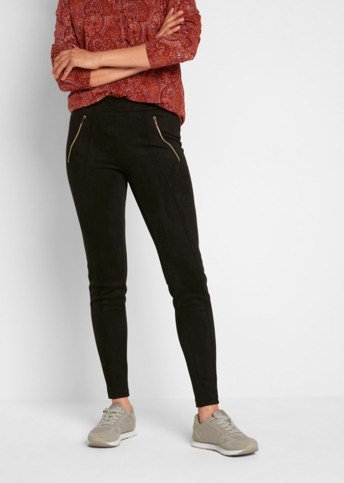 Velourslederimitat-Hose mit Biesen und Stretch-Anteil, Komfortbund