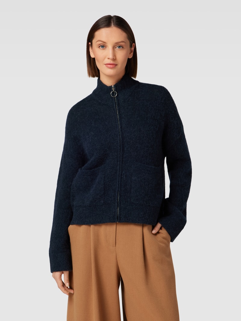 Strickjacke aus Woll-Alpaka-Mix mit Eingrifftaschen in marineblau