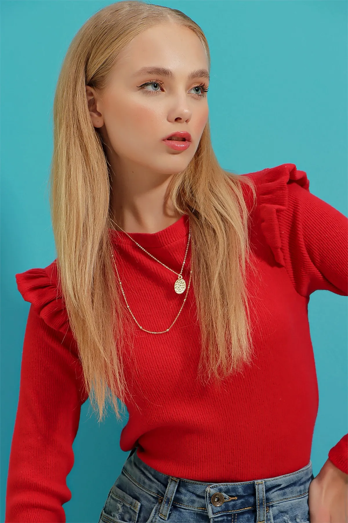 Trend Alaçatı Stili  Pullover - Rot - Figurbetont
