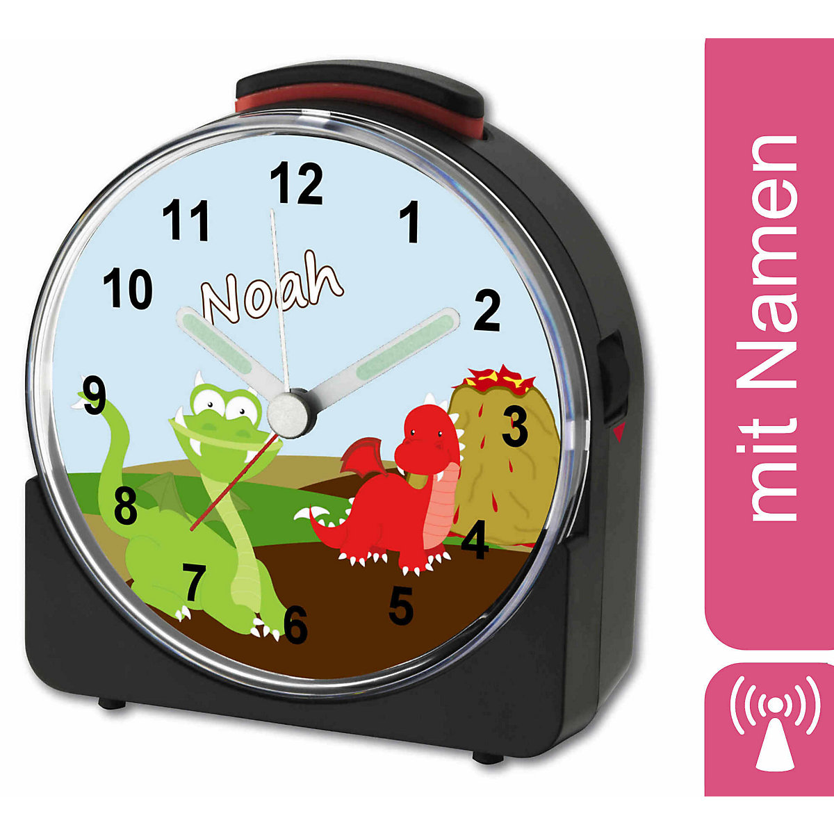 Kinder Funkwecker weiß personalisiert mit Namen Drache