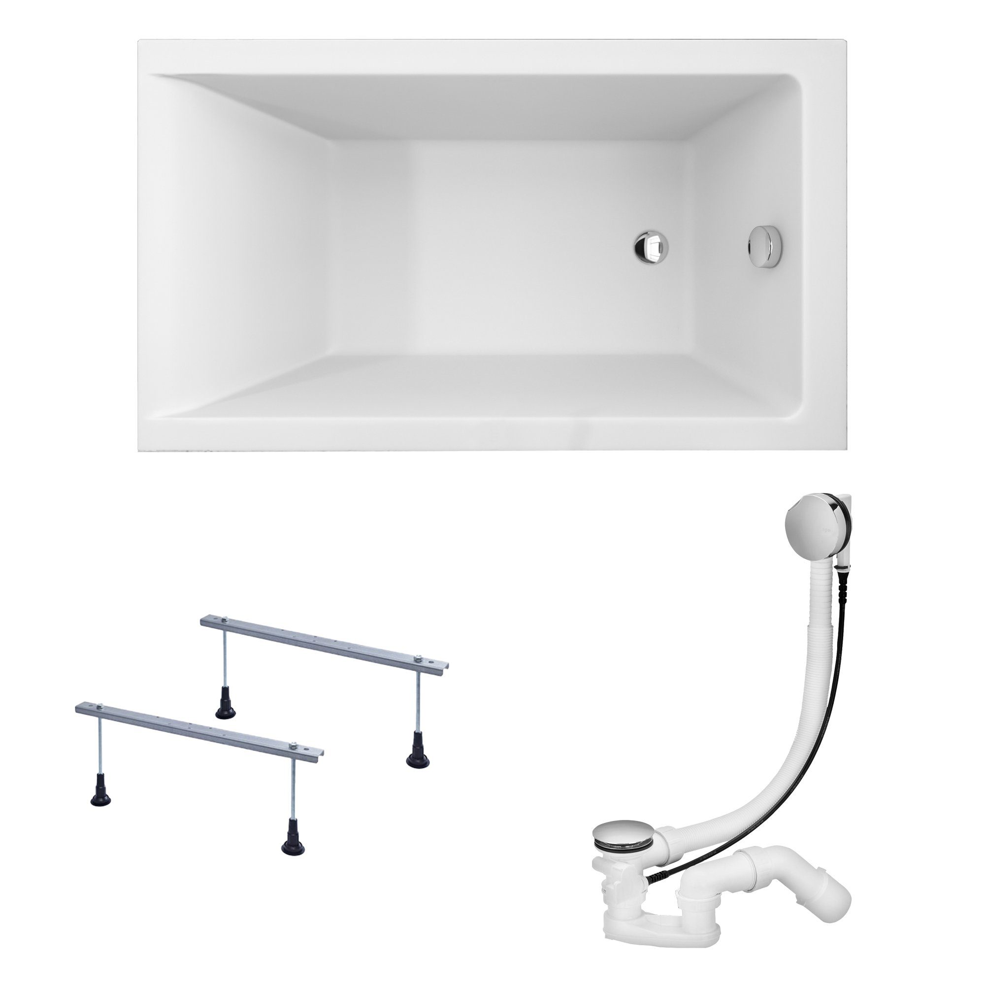 KOLMAN Badewanne Rechteck Capri 100x70, Acrylschürze Styroporträger, Ablauf VIEGA & Füße GRATIS
