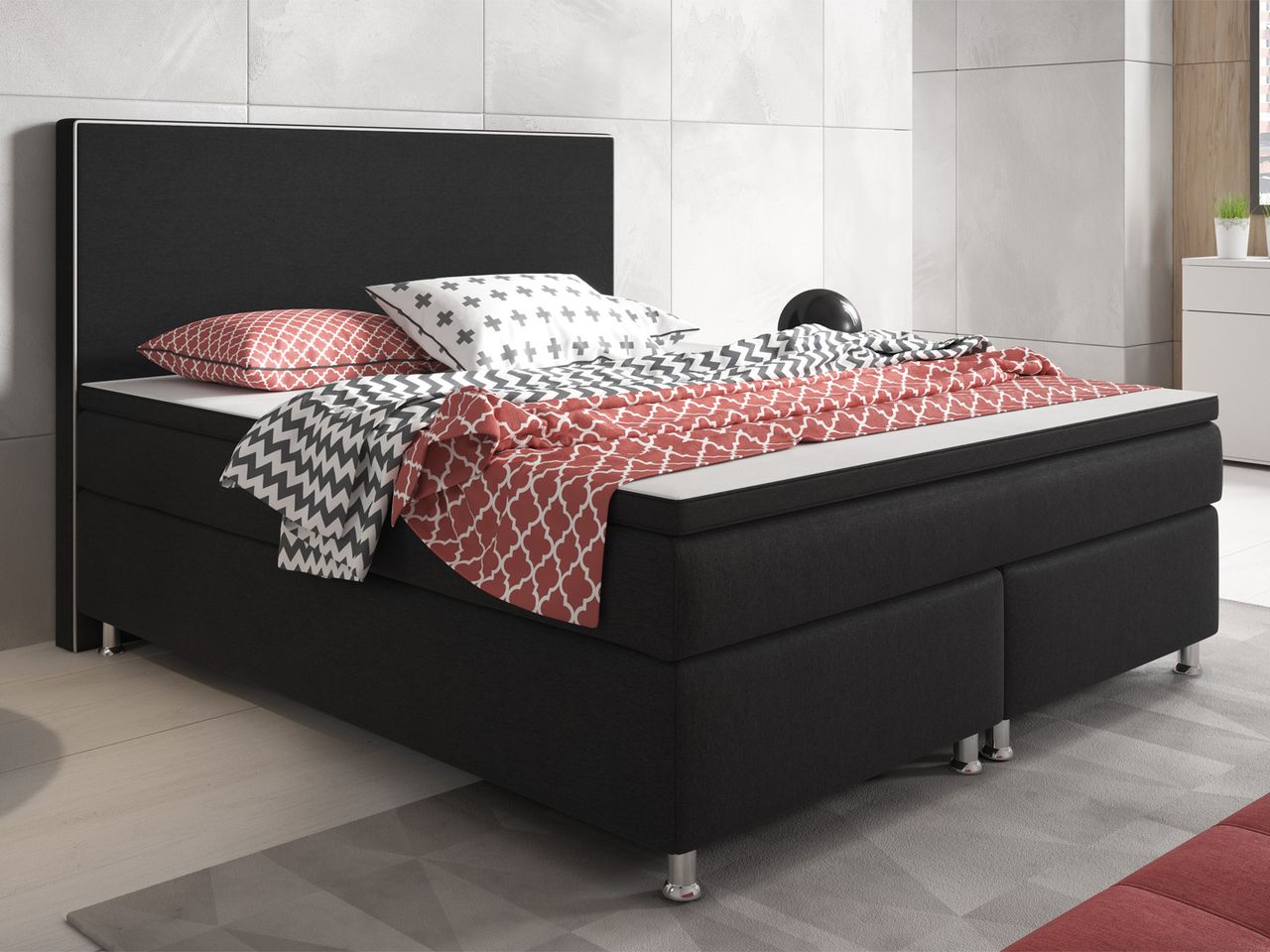 IHG Boxspringbett King Size 180x200 cm Webstoff Schwarz