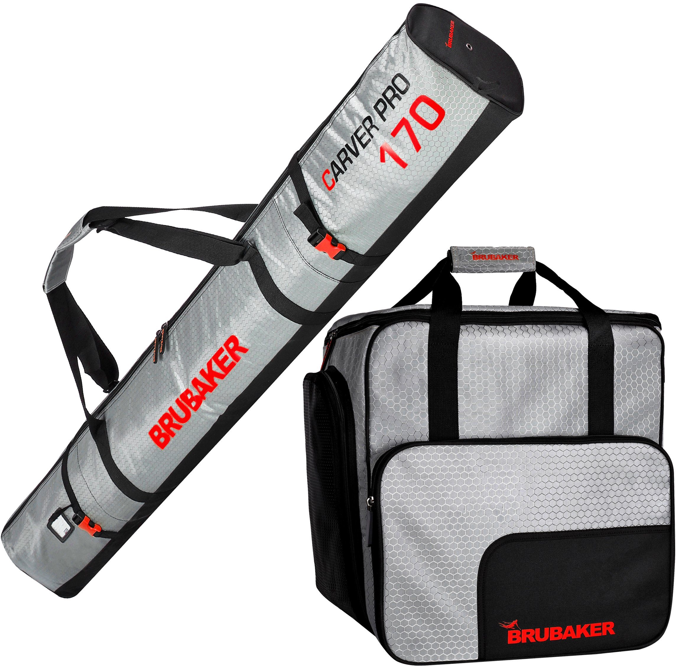 BRUBAKER Sporttasche CarverTec Pro Skitasche Kombi Set (2-tlg., reißfest und nässeabweisend), Skisack und Skischuhtasche für 1 Paar Ski