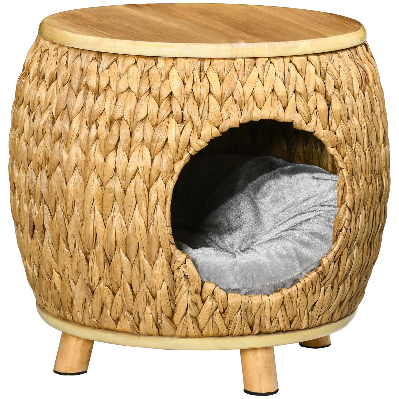 PawHut Katzenhöhle aus Rattan 2-in-1 Design Katzenkorb mit Kissen Katzenhütte