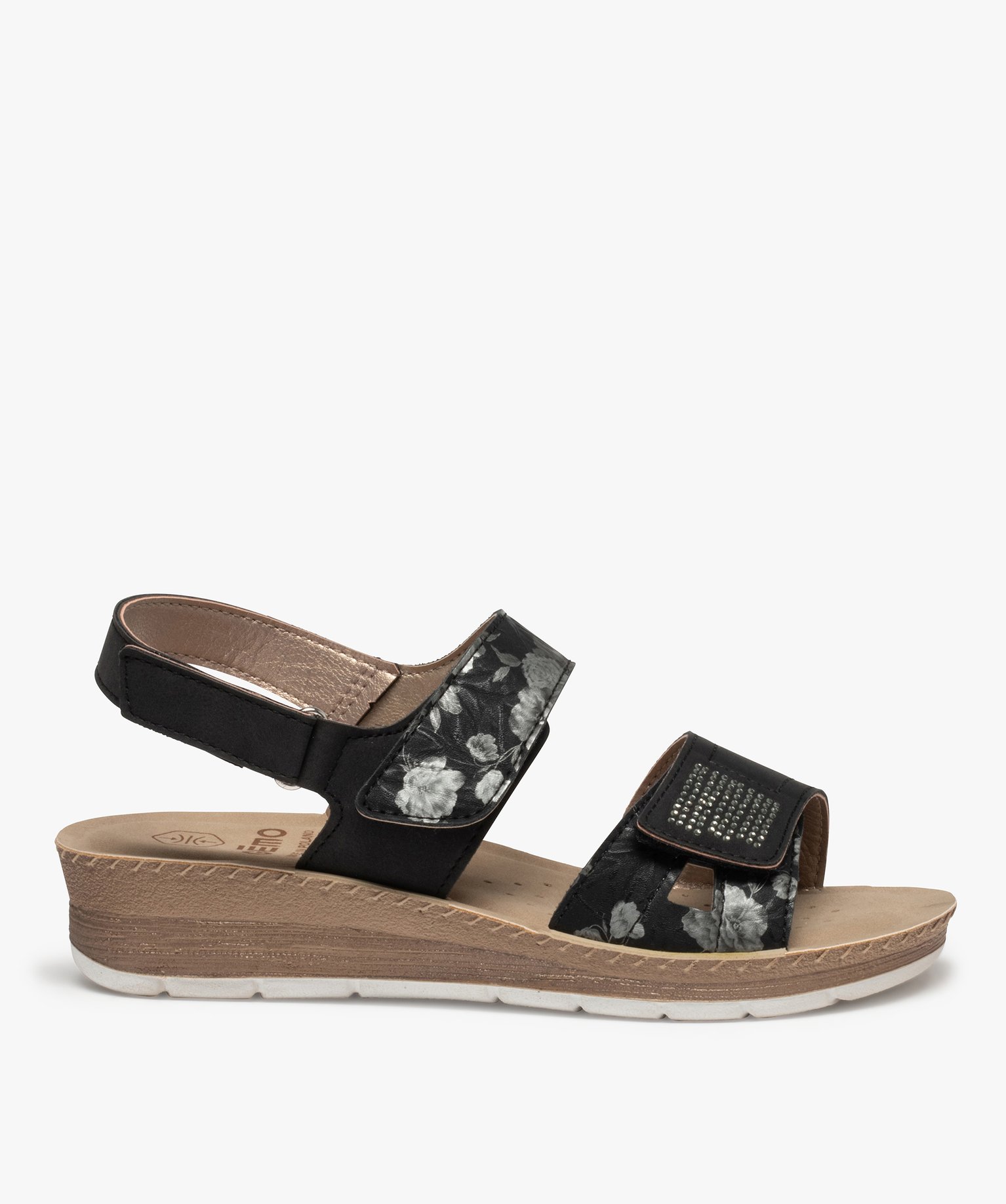 Sandales femme confort à brides scratch ajustables noir | GEMO