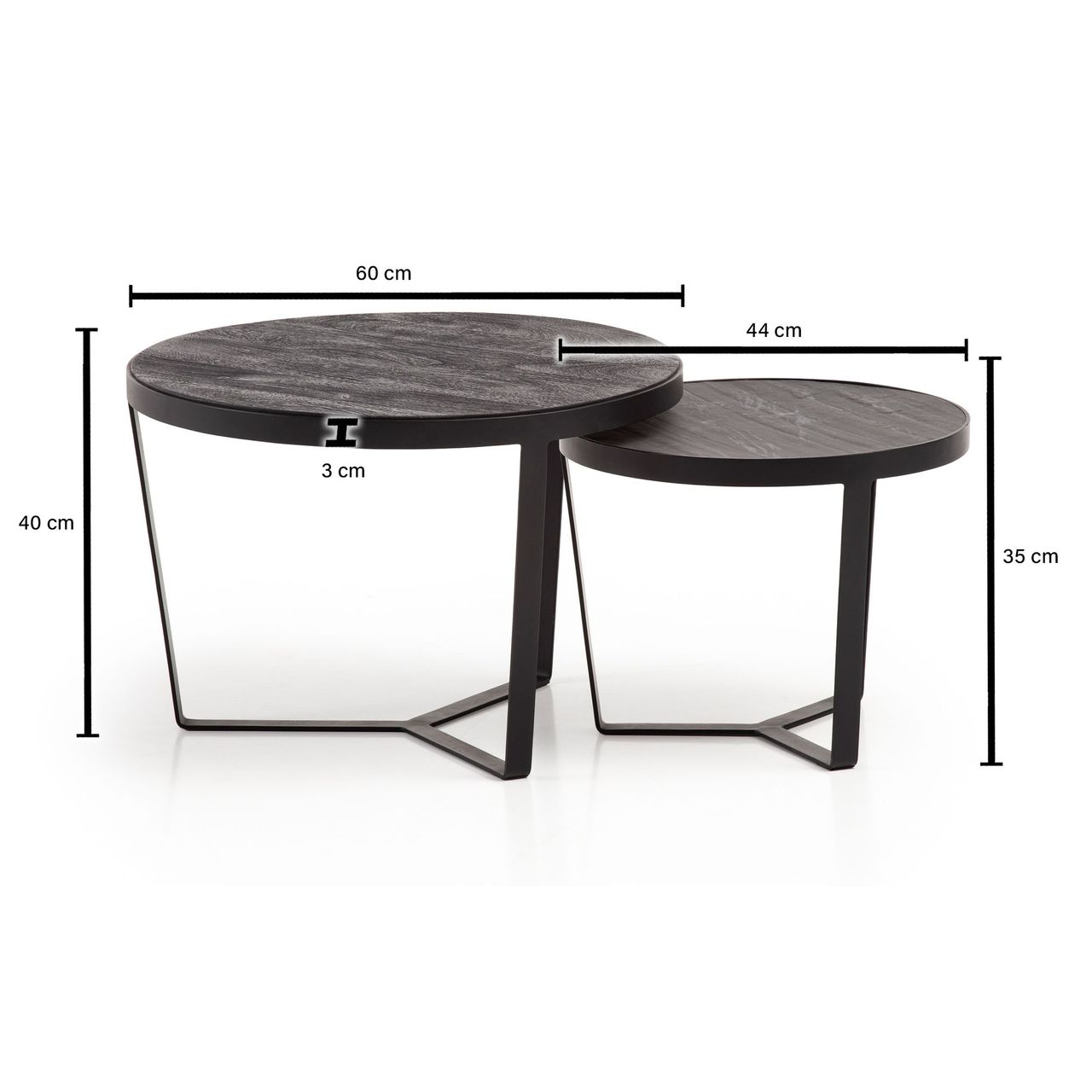 Wohnling Couchtisch 2er Set Rund Holz / Steinoptik Wohnzimmertisch Satztisch