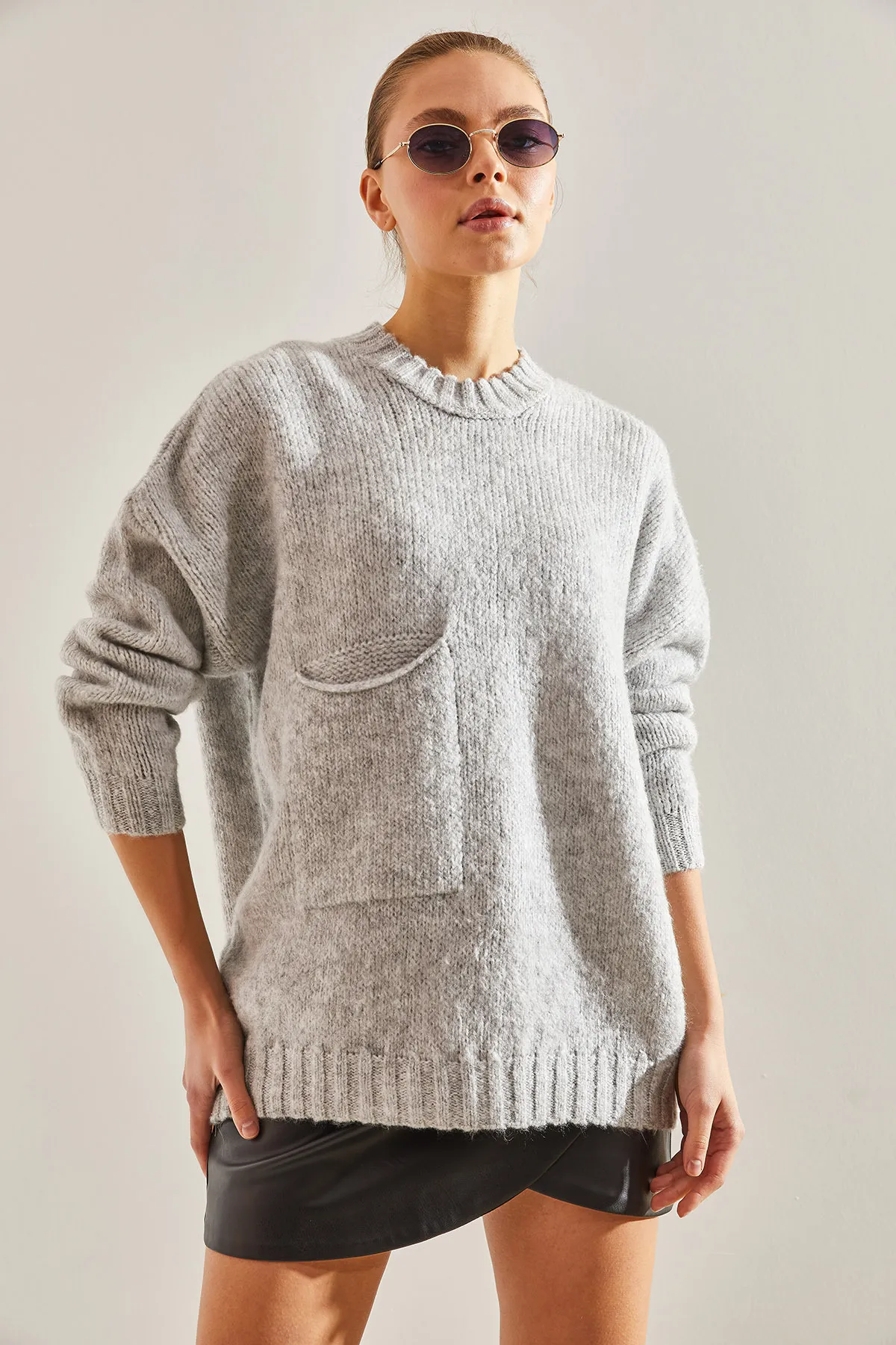 Bianco Lucci  Gemusterter Strickpullover für Damen mit großen Taschen