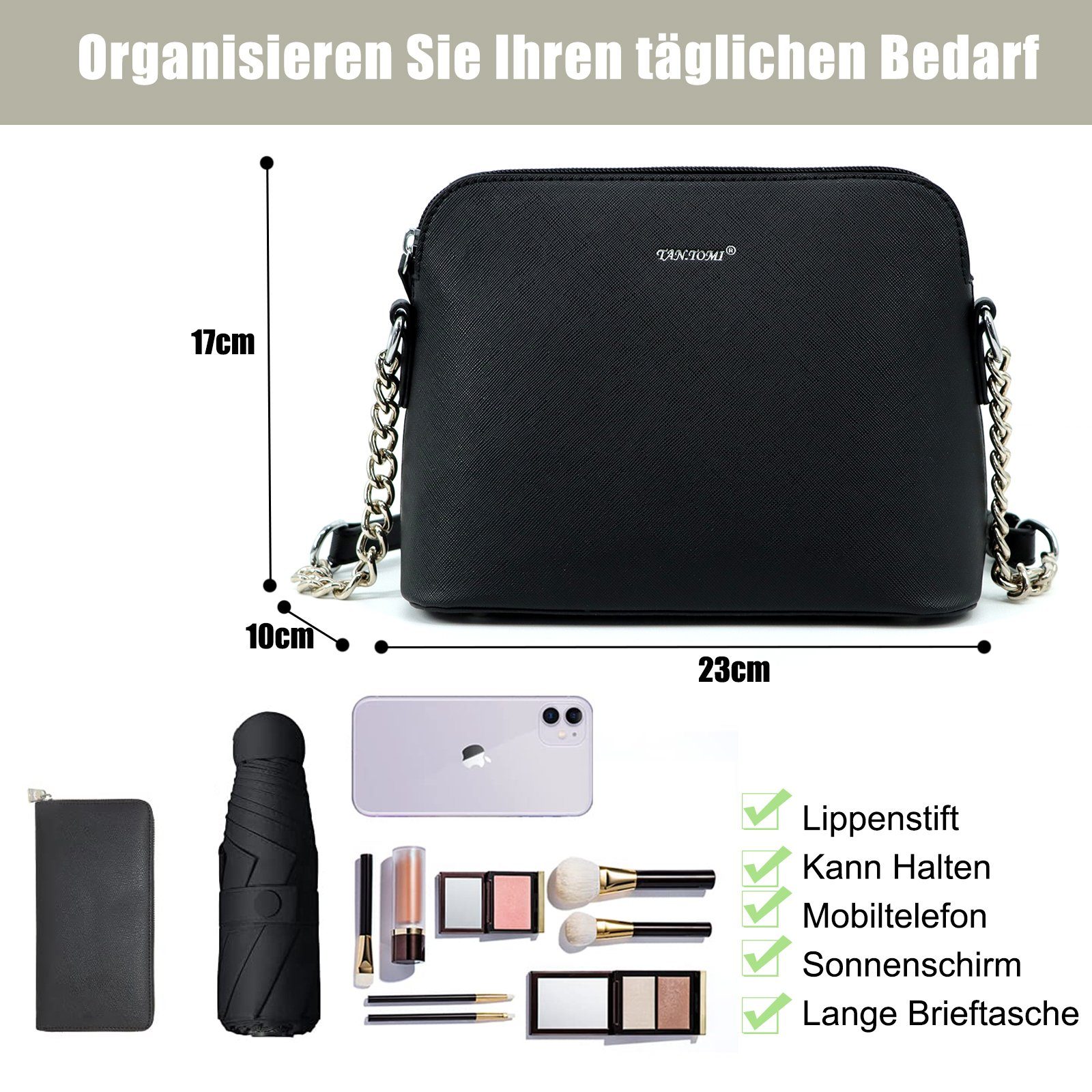 TAN.TOMI Mini Bag Damen Kleine Umhängetasche,Kette Schulterriemen Abendtasche, Handtasche für Bankett Party Geschenke für Frauen in schlichter Optik