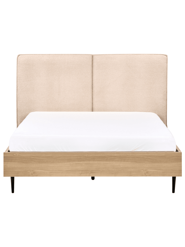 Beliani Doppelbett IZERNORE in Beige/Heller Holzfarbton/Schwarz günstig kaufen onesize