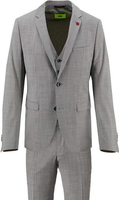 CINQUE, Anzug mit Weste, Super Slim, Schurwoll-Stretch, grau meliert