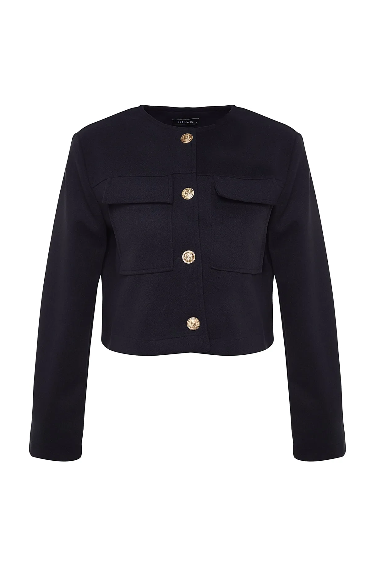 Trendyol Collection  Marineblauer Kaschmir-Jackenmantel mit goldenen Knöpfen TWOAW24MO00132