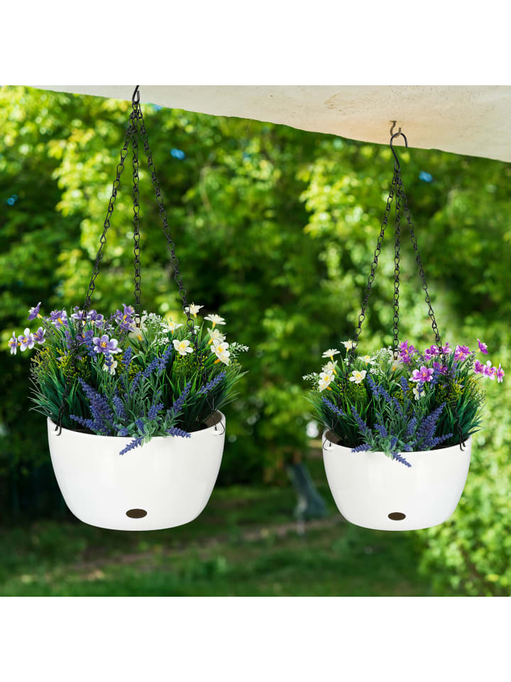relaxdays 2 x Blumenampel in Weiß - (H)60 x Ø24 cm günstig kaufen onesize