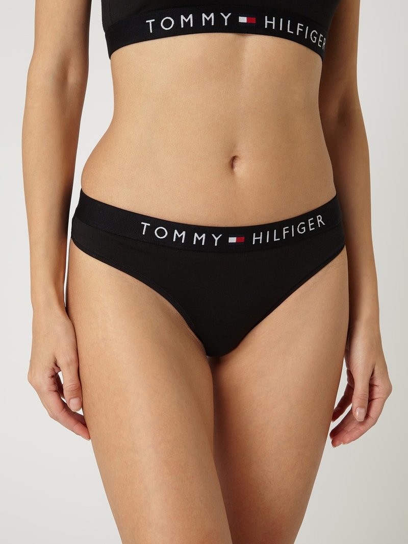 String mit elastischem Logo-Bund in schwarz