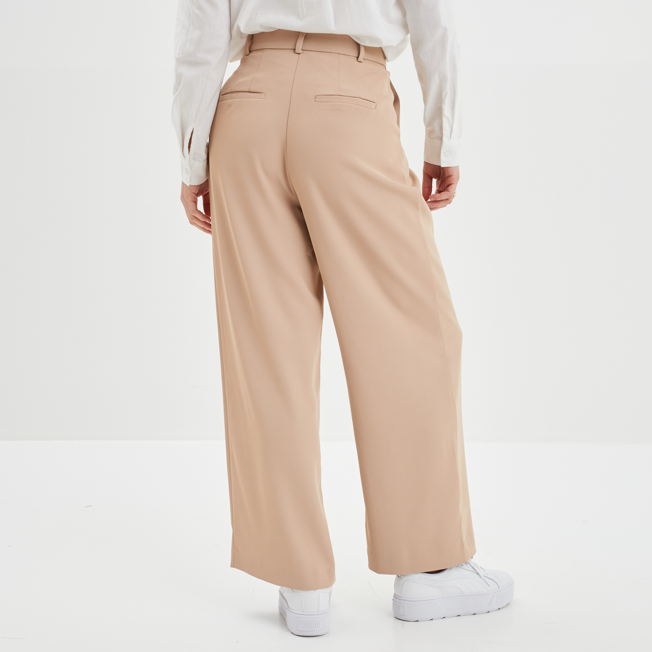 Pantalon city wide leg à pinces sable femme | La Halle