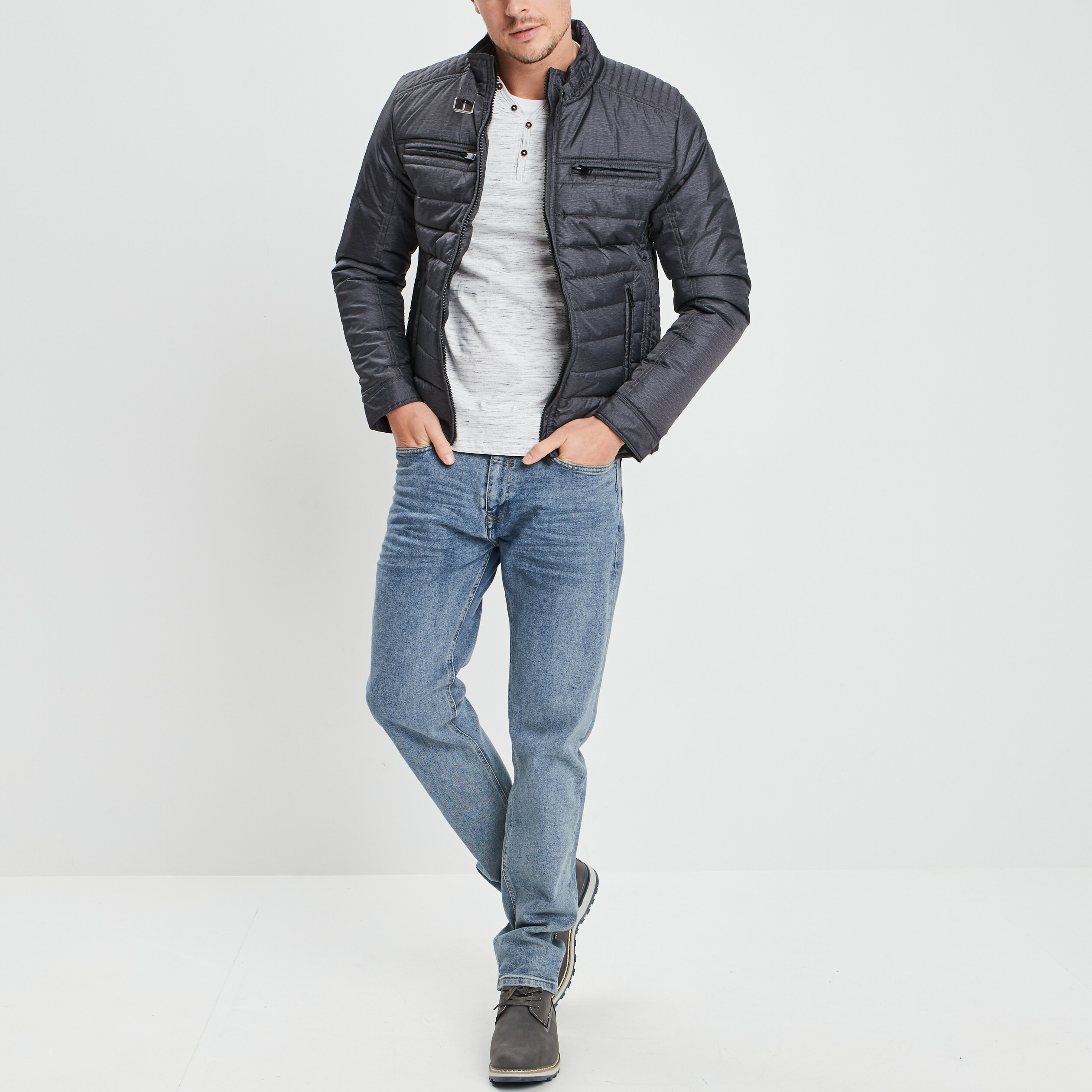 Blouson droite zippée gris homme | La Halle