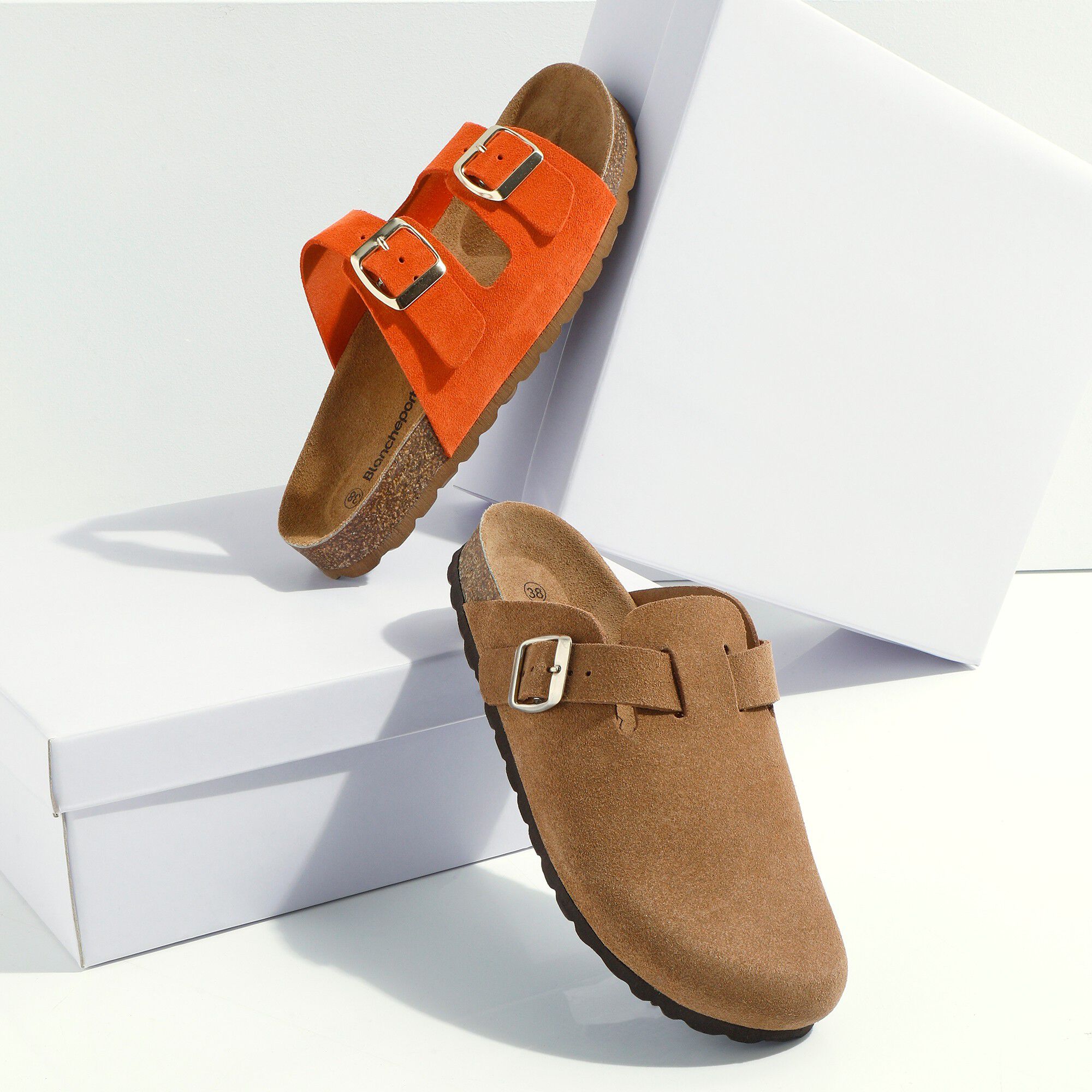 Mules croûte de cuir 2 boucles réglables