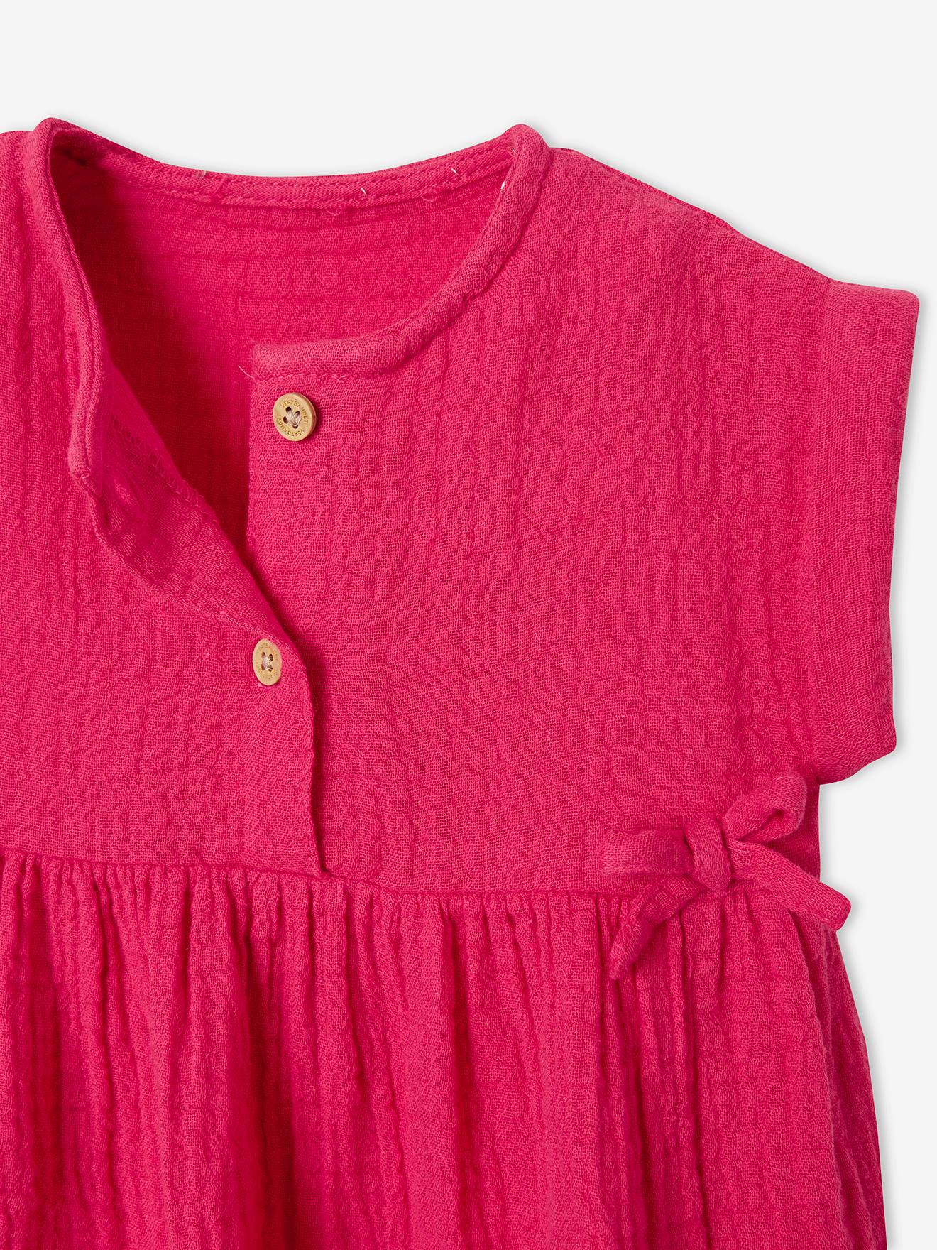 Robe bébé en gaze de coton fuchsia