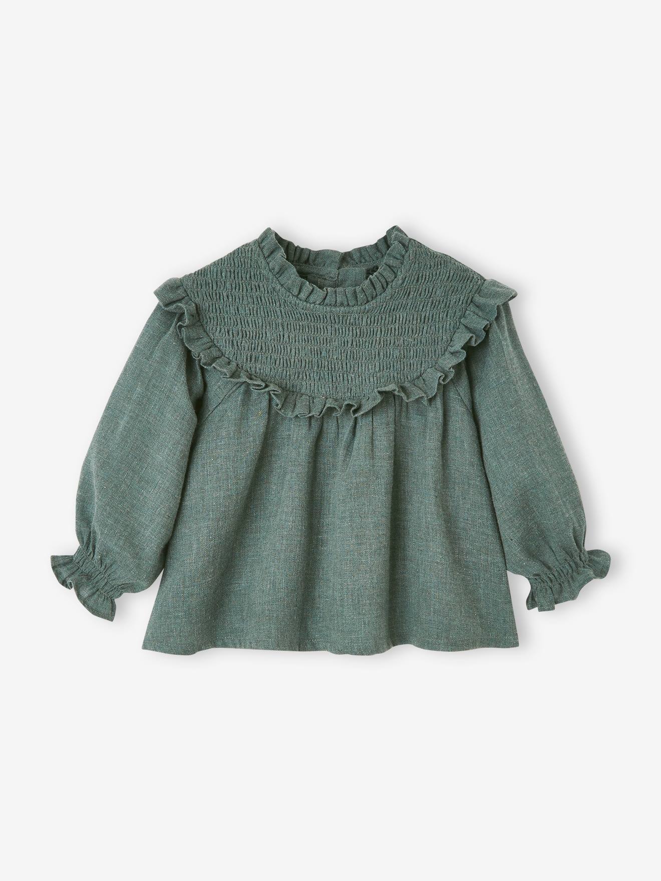 Blouse à smocks bébé et son bandeau assorti lilas