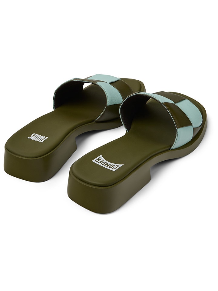 Camper Leder-Pantoletten in Khaki/ Türkis günstig kaufen