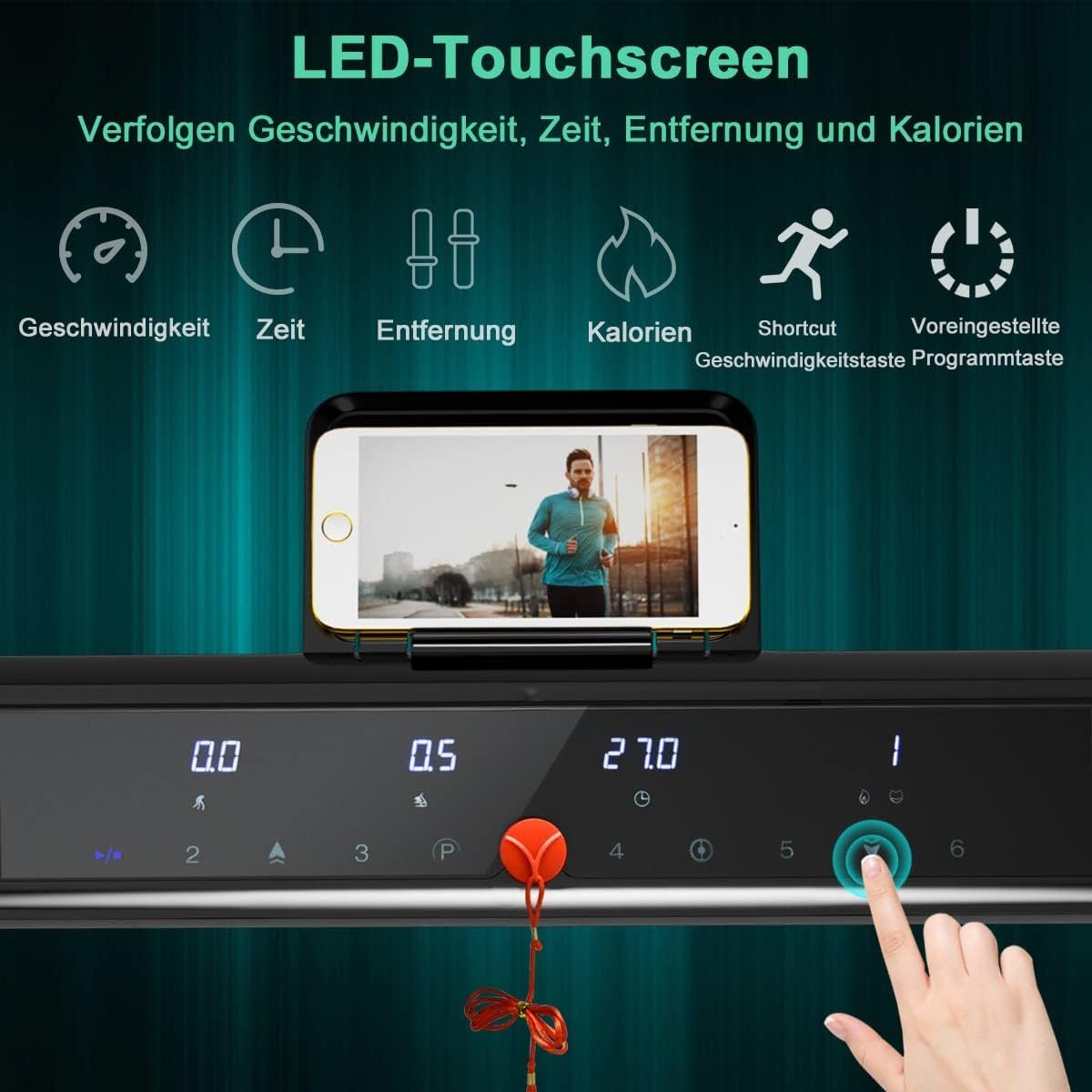 COSTWAY Laufband (Elektrisches Laufband mit 2 Modi 12 Programmen LED-Touchscreen), 1-10 km/h klappbar Fitnessgerät zum Laufen, Gehen und Joggen.
