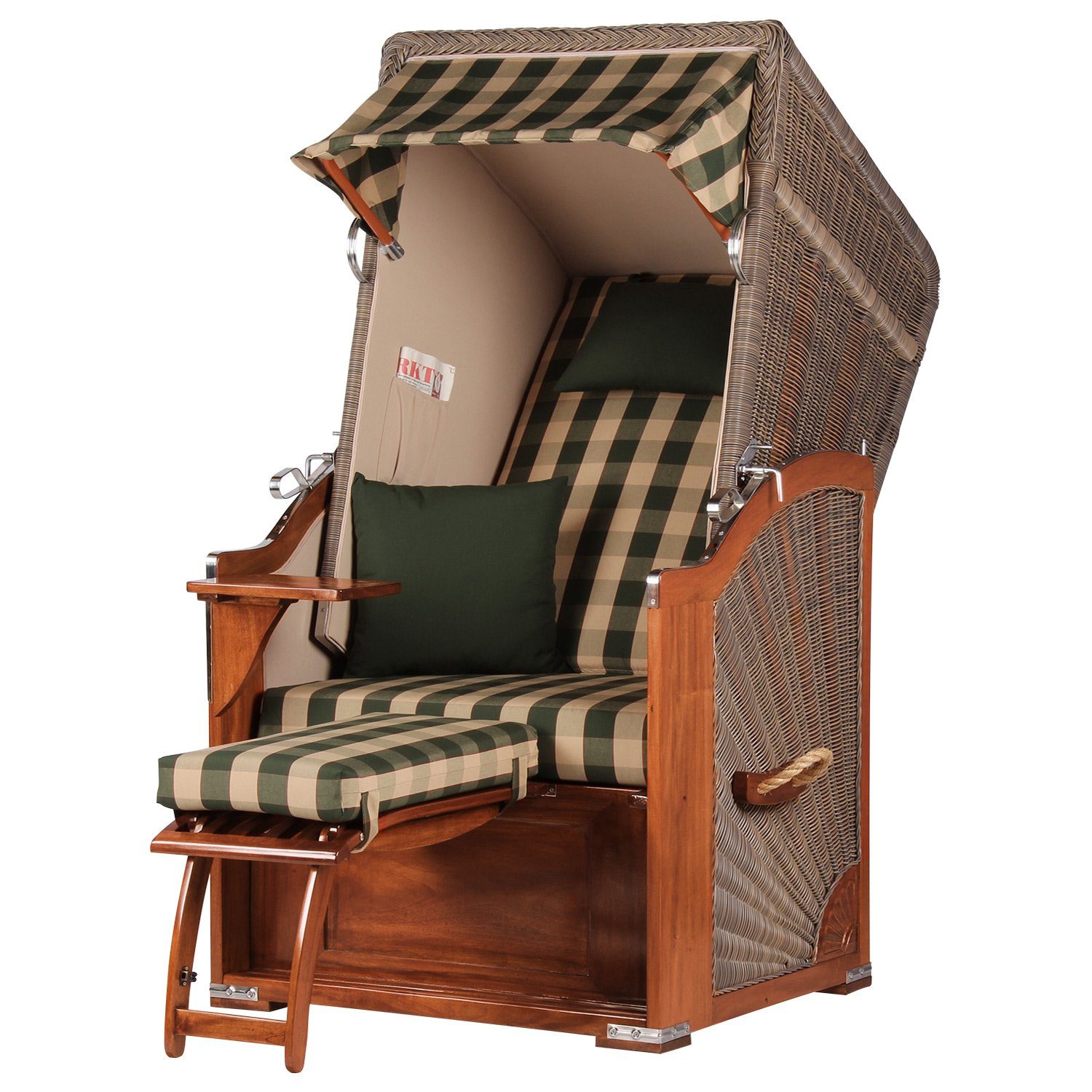 bene living Strandkorb Schaalsee 1-Sitzer Mahagoni - PE grau - Modell 506, BxTxH: 102x92x165 cm, Volllieger ca. 175 Grad, Ostsee-Strandkorb Komplettset, inkl. Liftersystem