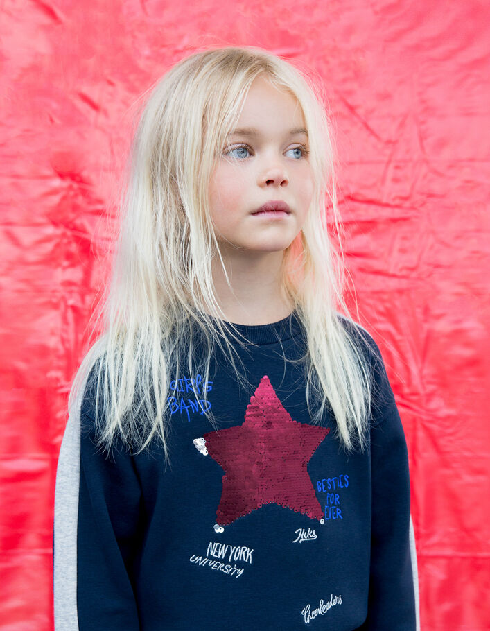 Sweat marine avec étoile sequins réversibles fille