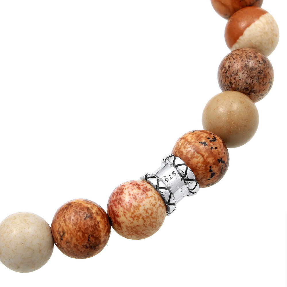 KUZZOI KUZZOI Bracelet Herren Tiger Kopf Achat Jasper Look 925er Silber Bracelet