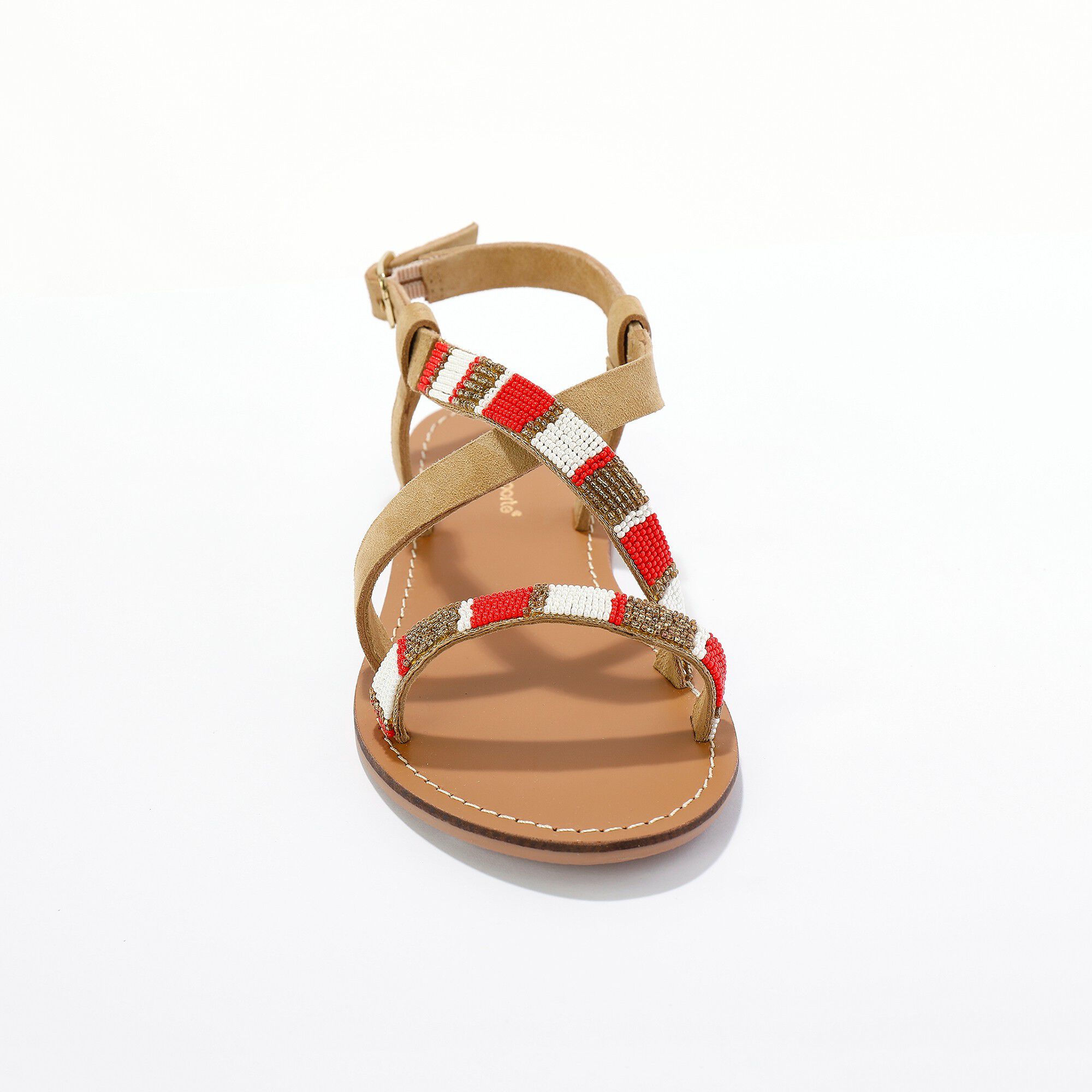 Sandales cuir perles multicolores