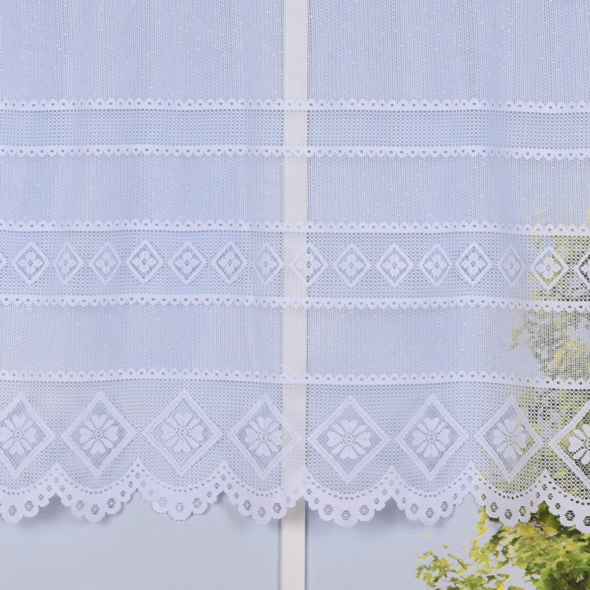 Meterware Wirk-Stores Gardinenstoff Wirkware transparent Blumen weiß 145cm, SCHÖNER LEBEN., halbtransparent, Kunstfaser