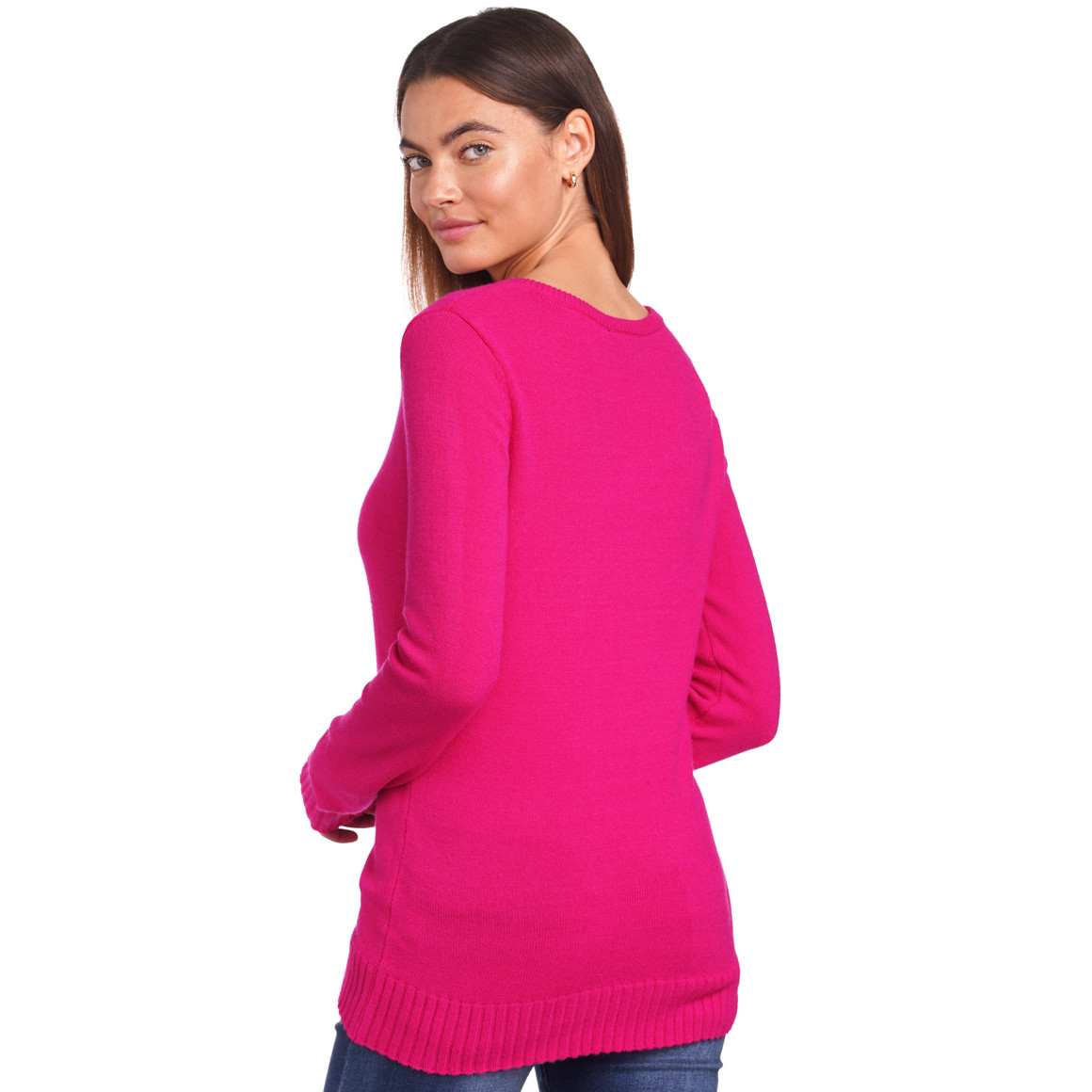 Damen Feinstrickpullover mit V-Ausschnitt
