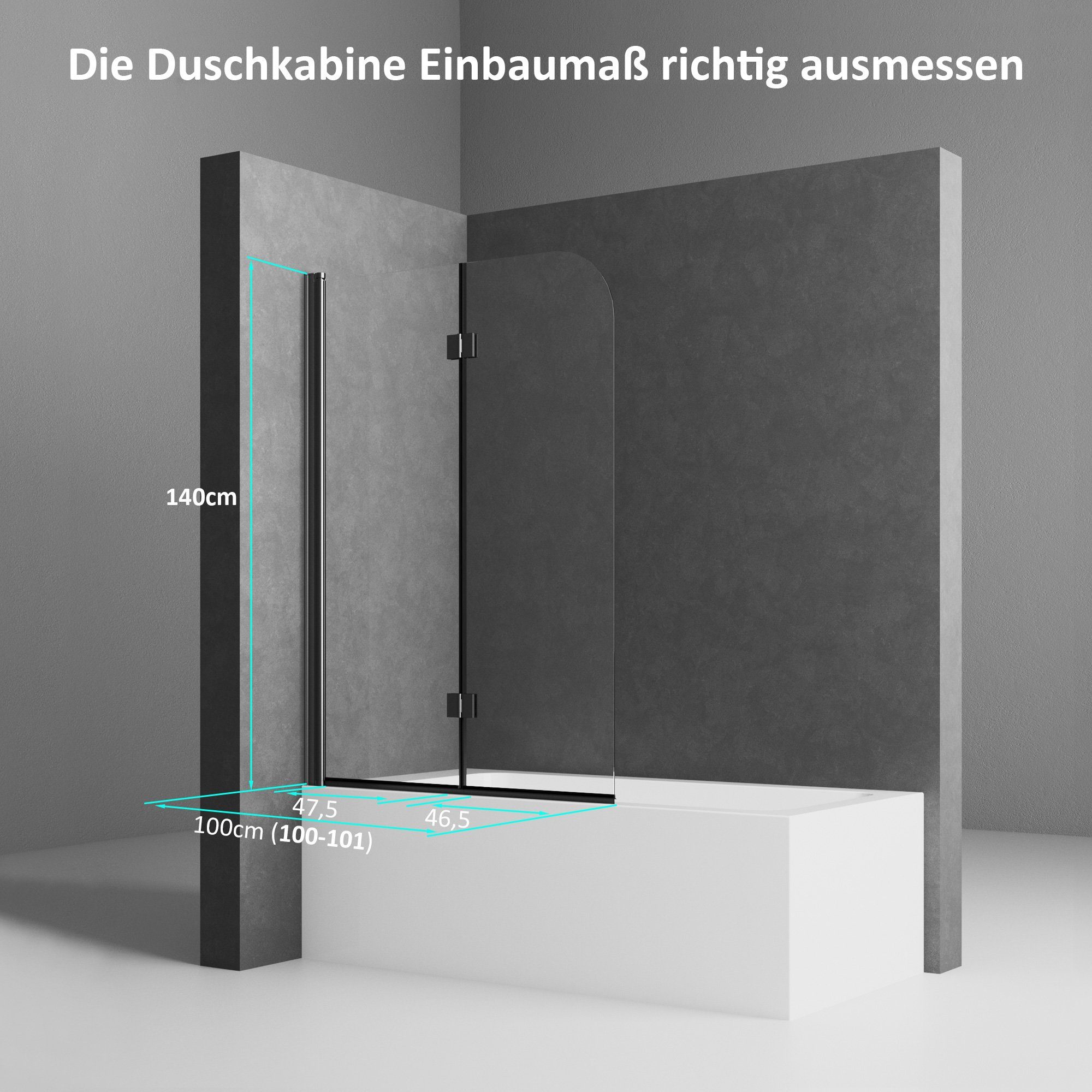 Boromal Badewannenfaltwand Duschtrennwand für Badewanne 100cm 2-teilig Falttür 6mm ESG NANO 140H, Einscheibensicherheitsglas; beidseitiger Nano Beschichtung, hochwertiger glatter Aluminiumrahmen, Hebe-Senk-Mechanismus